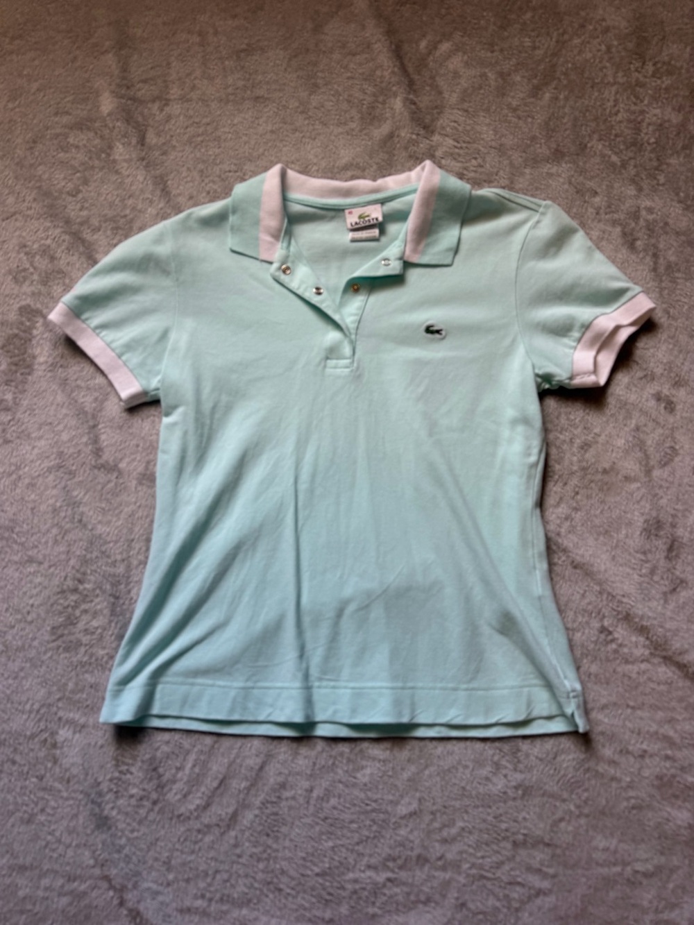 Lacoste Vintage Women's Mint Green Polo with White Trim Made in France